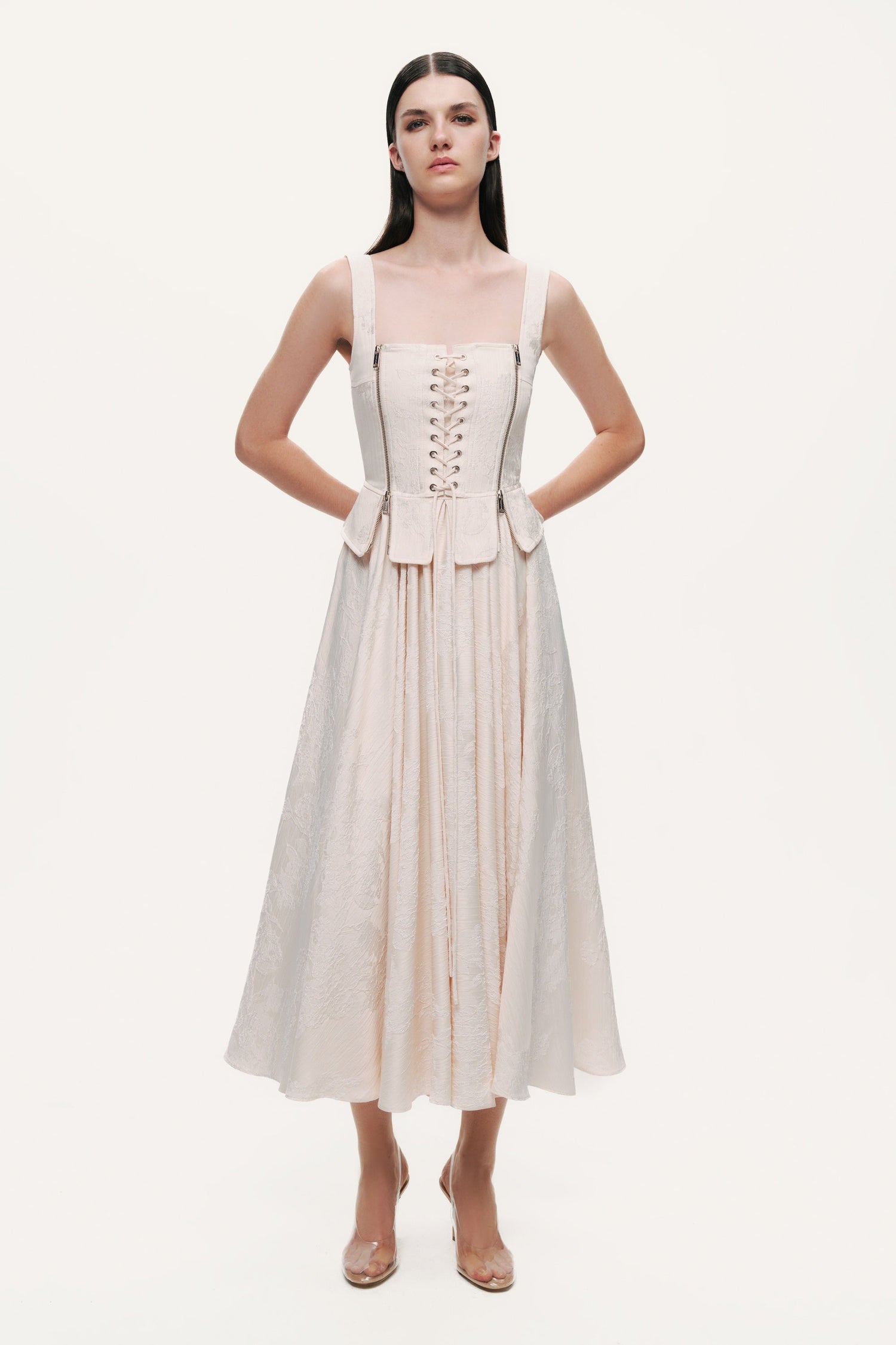 Lace-Up Corset Midi Dress