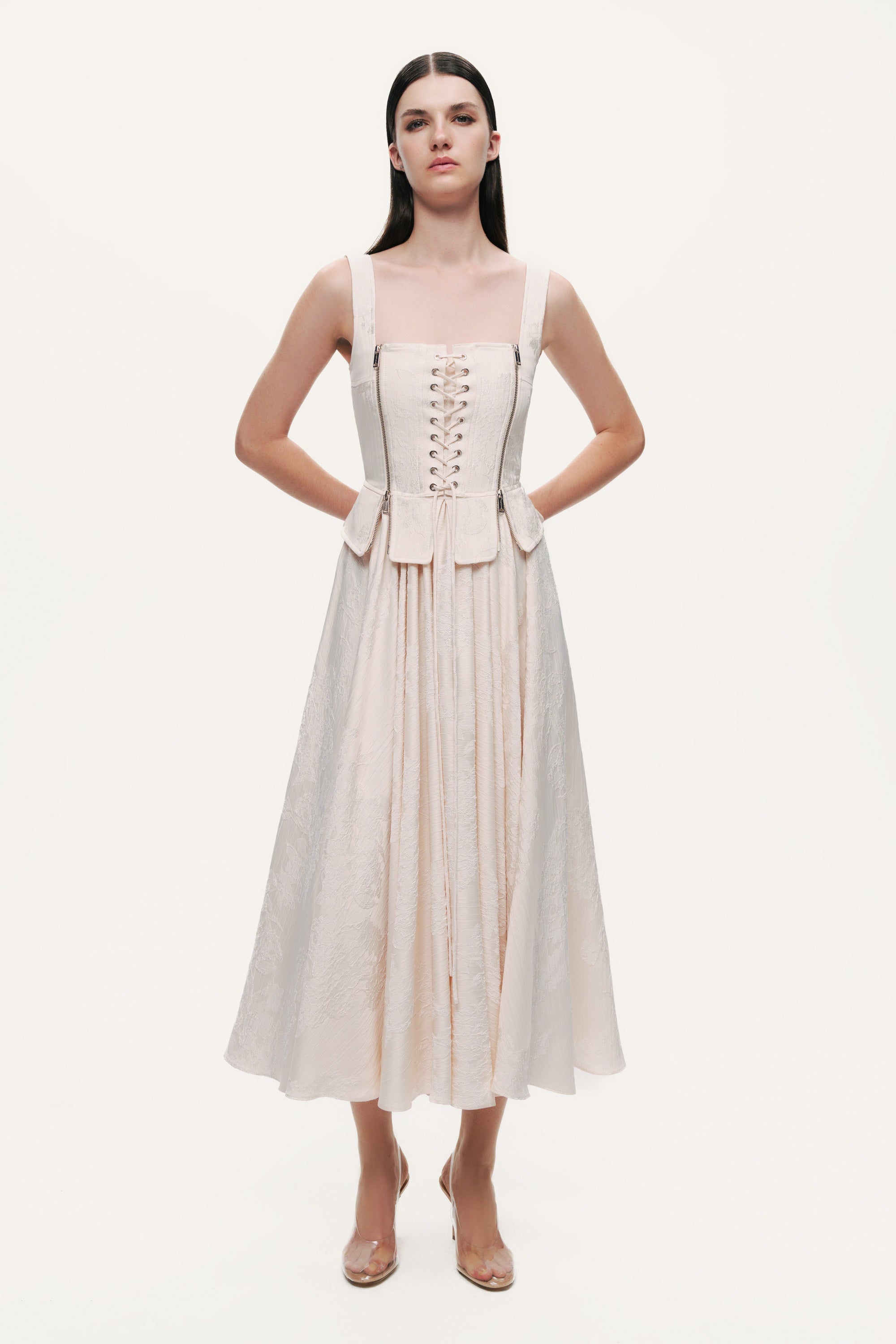 Lace-Up Corset Midi Dress