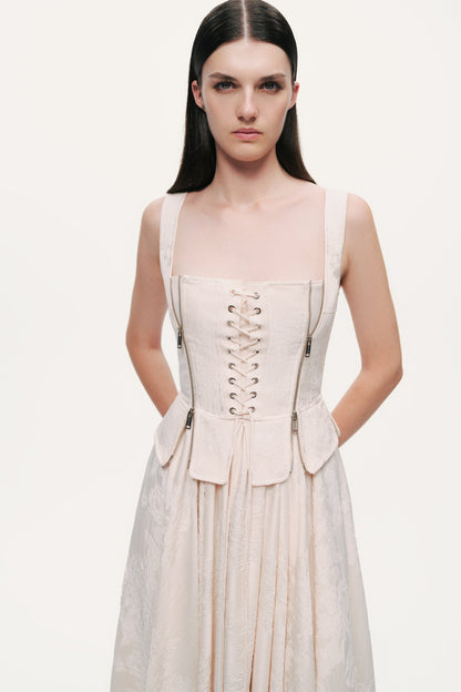 Lace-Up Corset Midi Dress