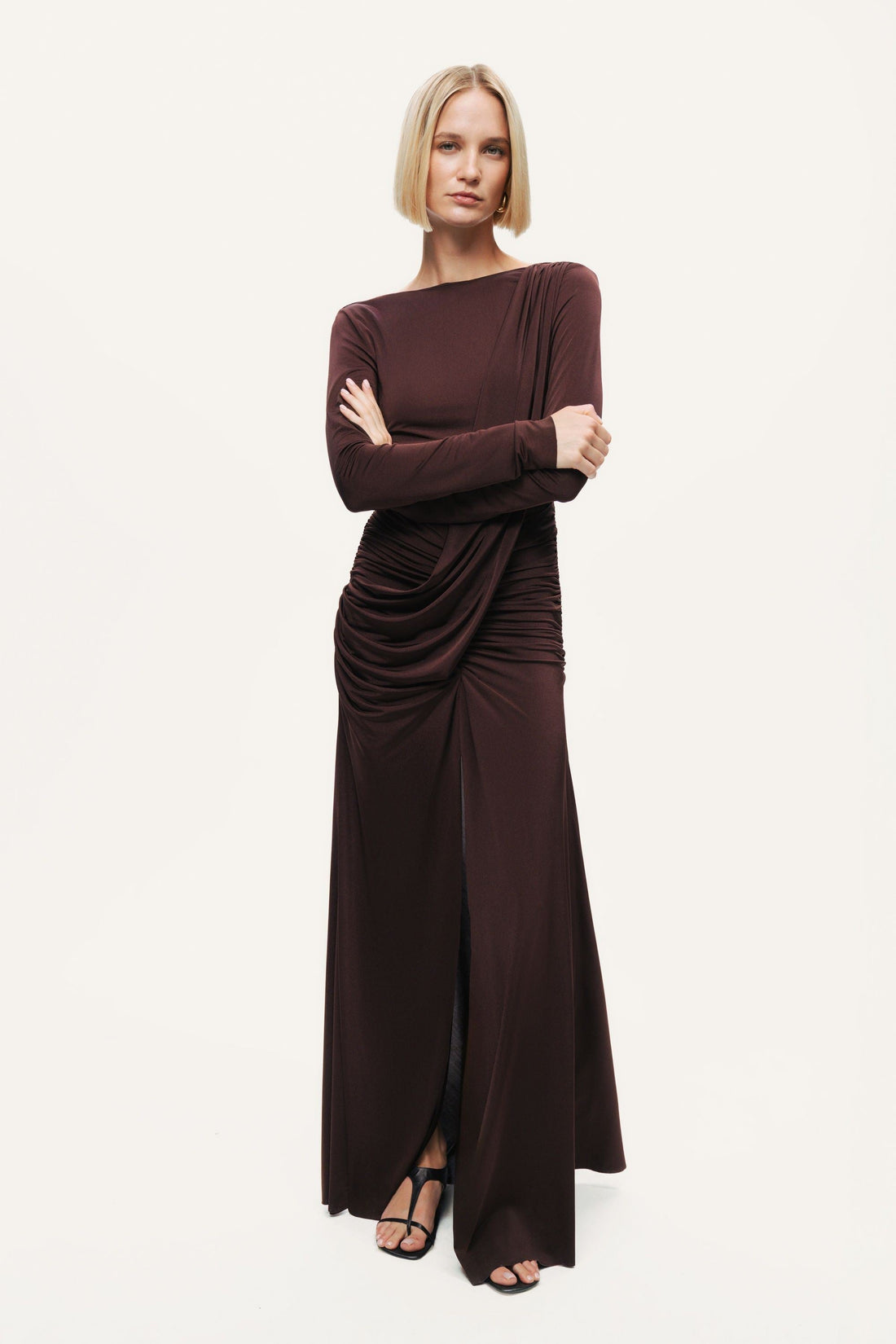 Asymmetric Draped Open-Back Dress