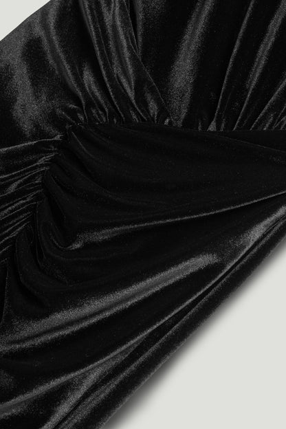 High-Neck Ruched Midi Dress