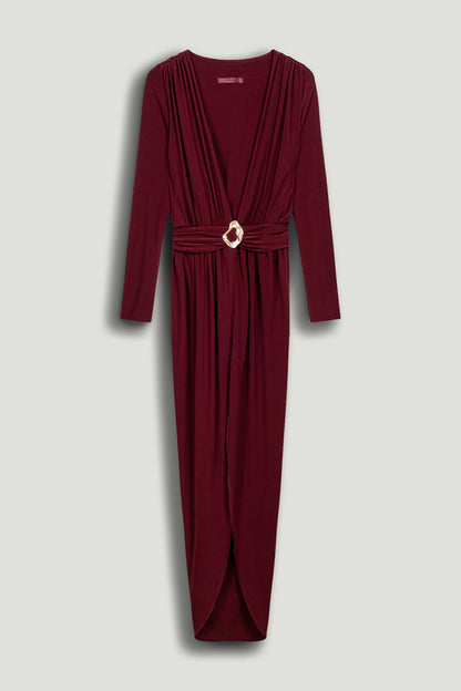 Deep Plunge Belted Jersey Maxi Dress