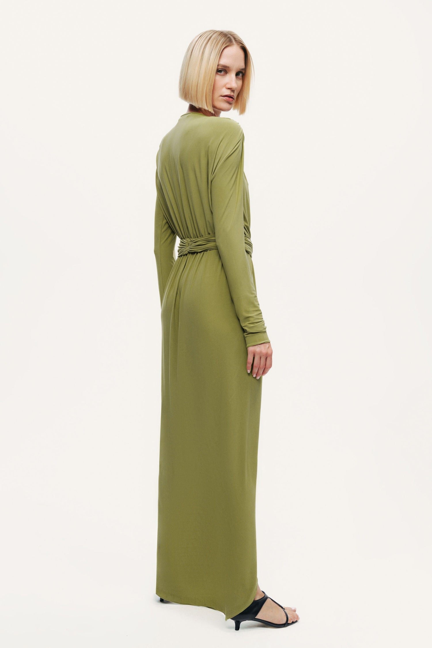 Deep Plunge Belted Jersey Maxi Dress
