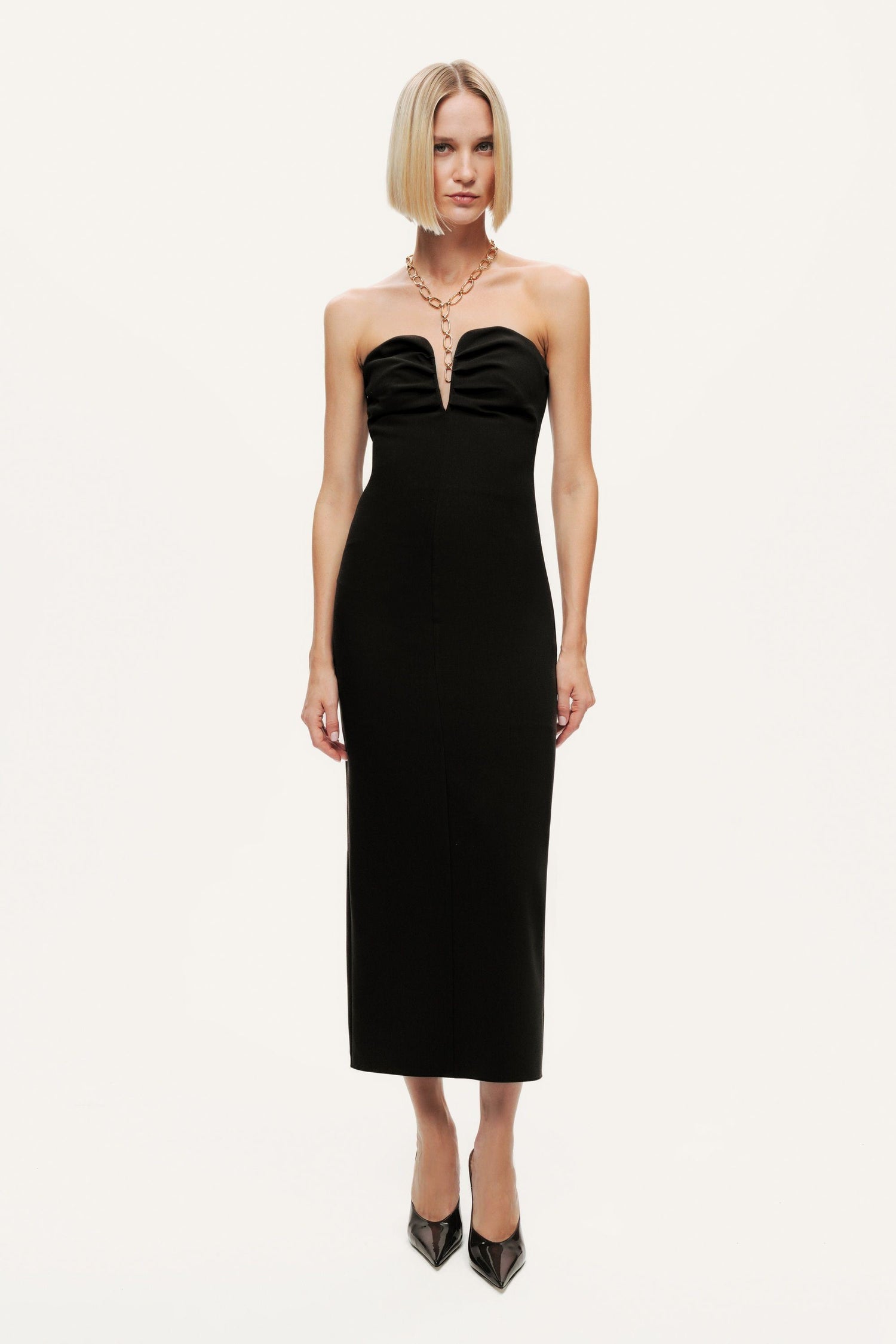 Strapless Sweetheart Midi Pencil Dress