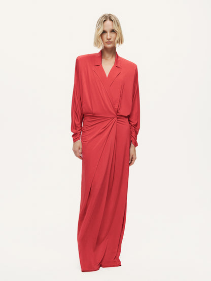 Shirt Collar Draped Maxi Dress