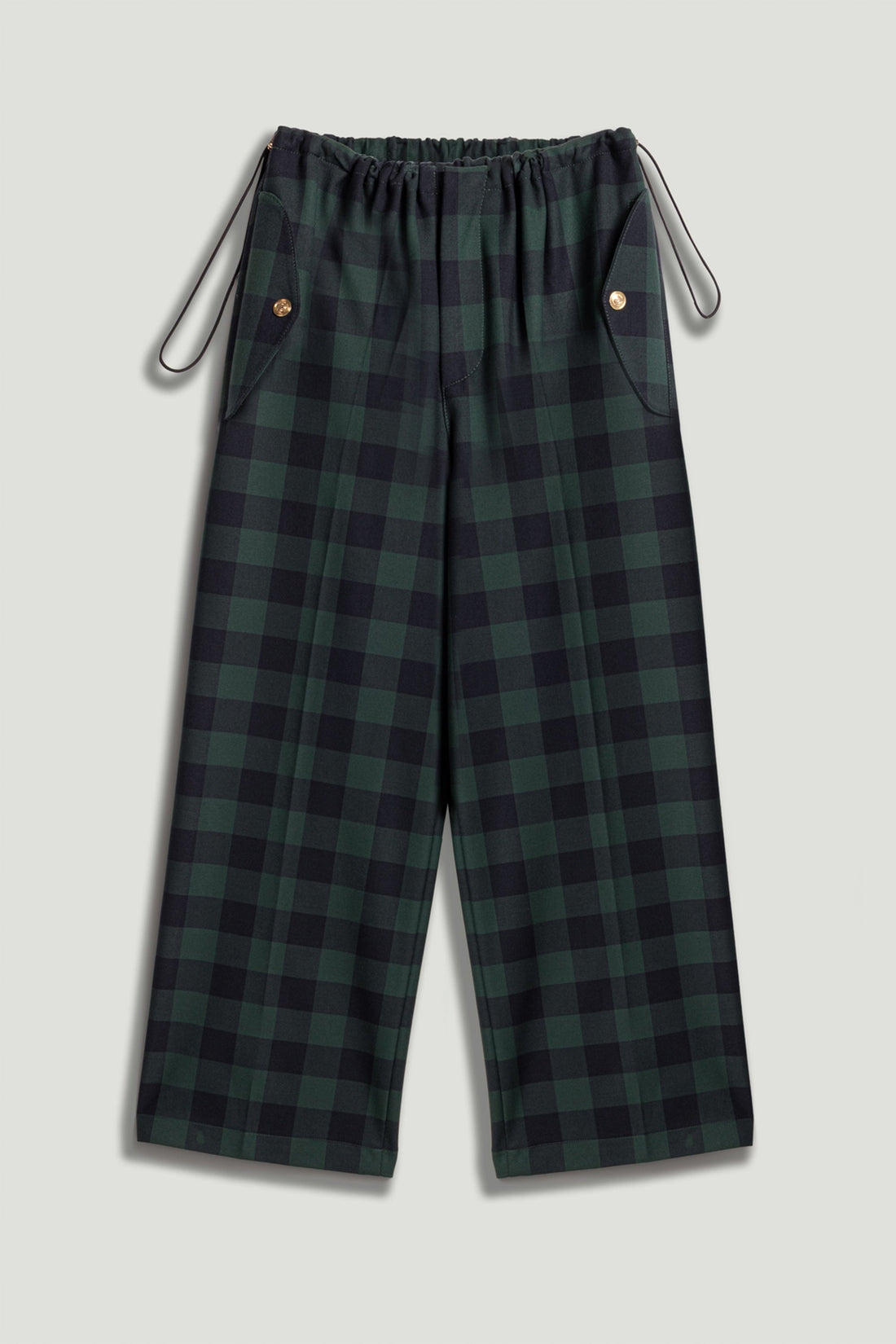 Emerald Check Drawstring Wide-Leg Pants