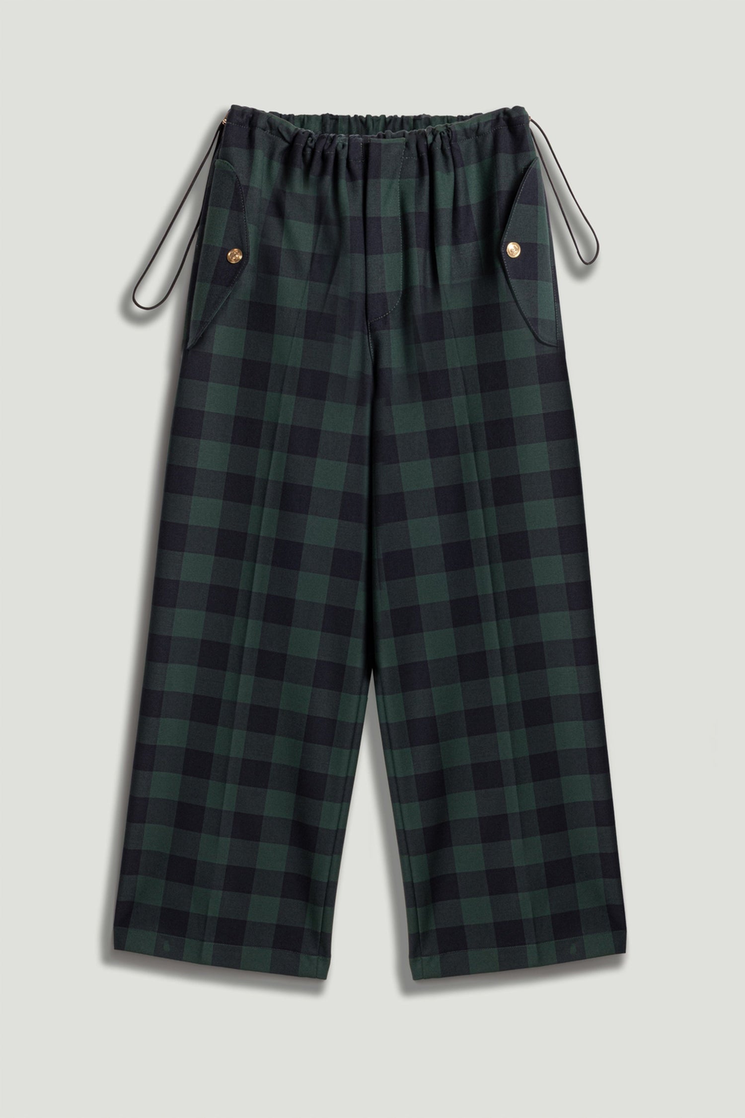 Emerald Check Drawstring Wide-Leg Pants