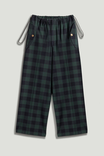 Emerald Check Drawstring Wide-Leg Pants