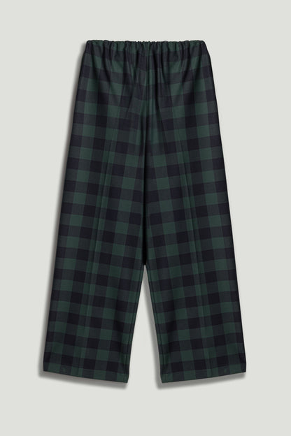 Emerald Check Drawstring Wide-Leg Pants
