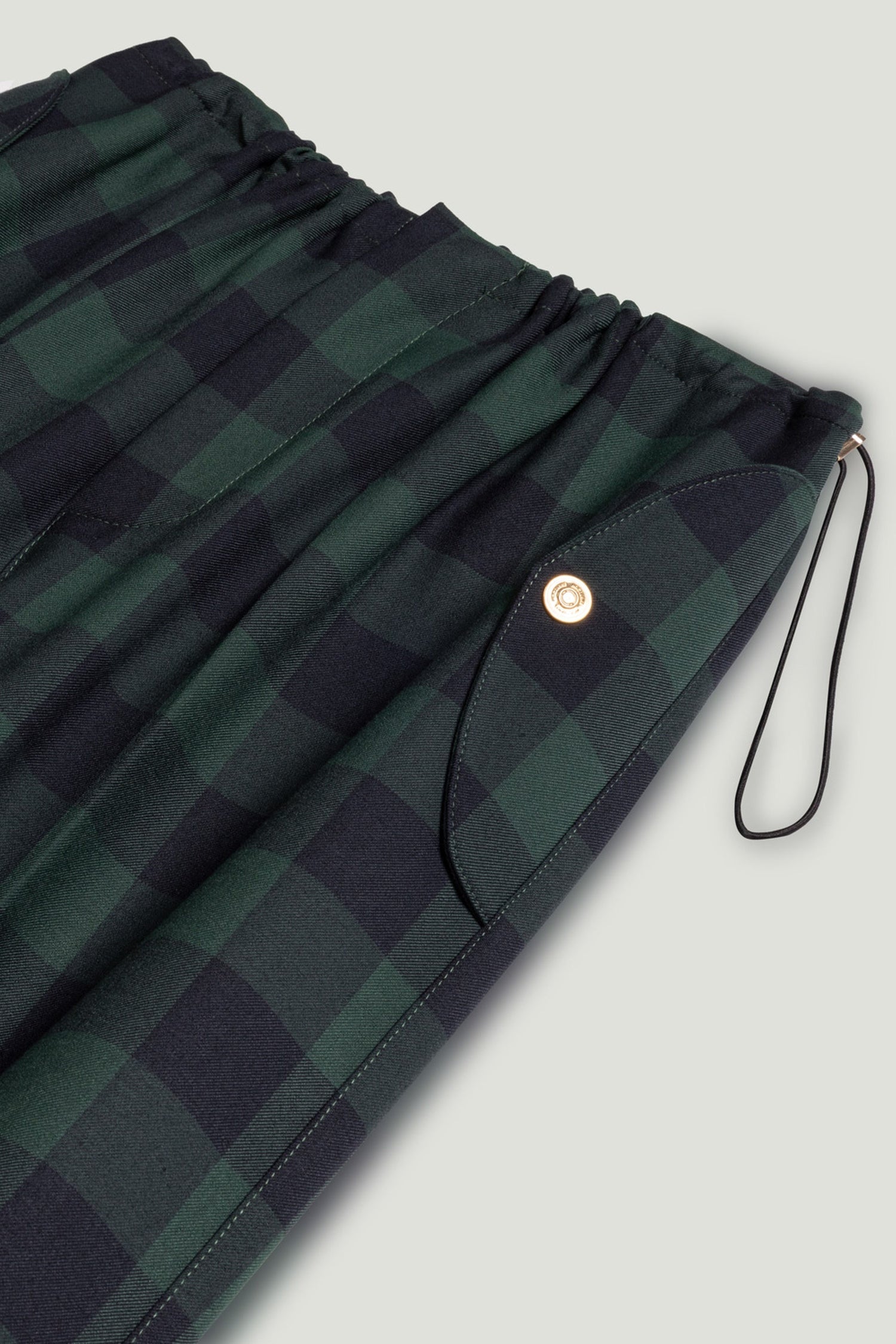 Emerald Check Drawstring Wide-Leg Pants
