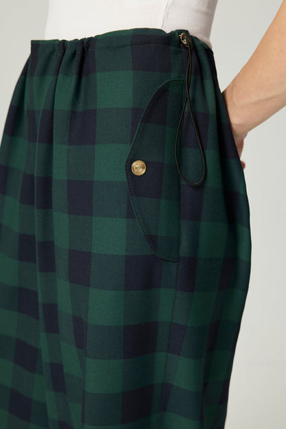 Emerald Check Drawstring Wide-Leg Pants