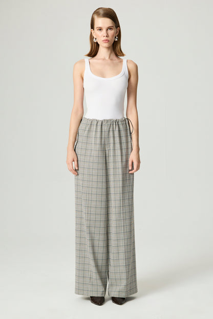 Plaid Wide-Leg Drawstring Pants