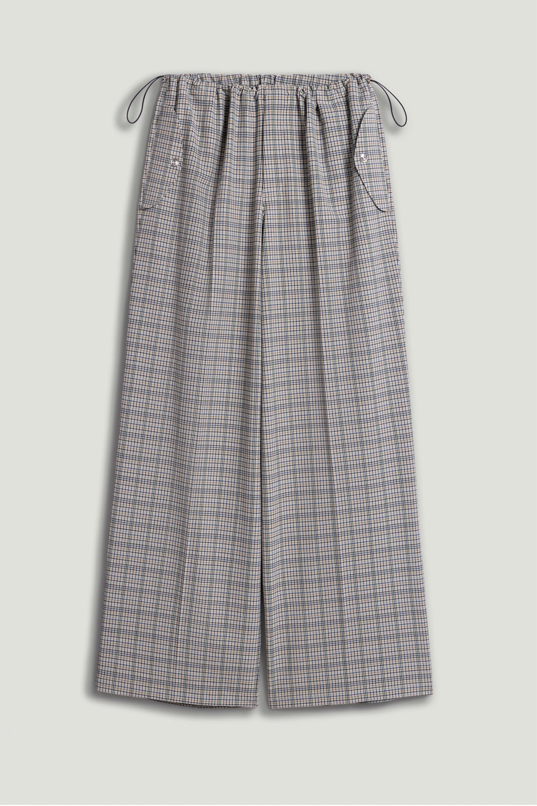 Plaid Wide-Leg Drawstring Pants