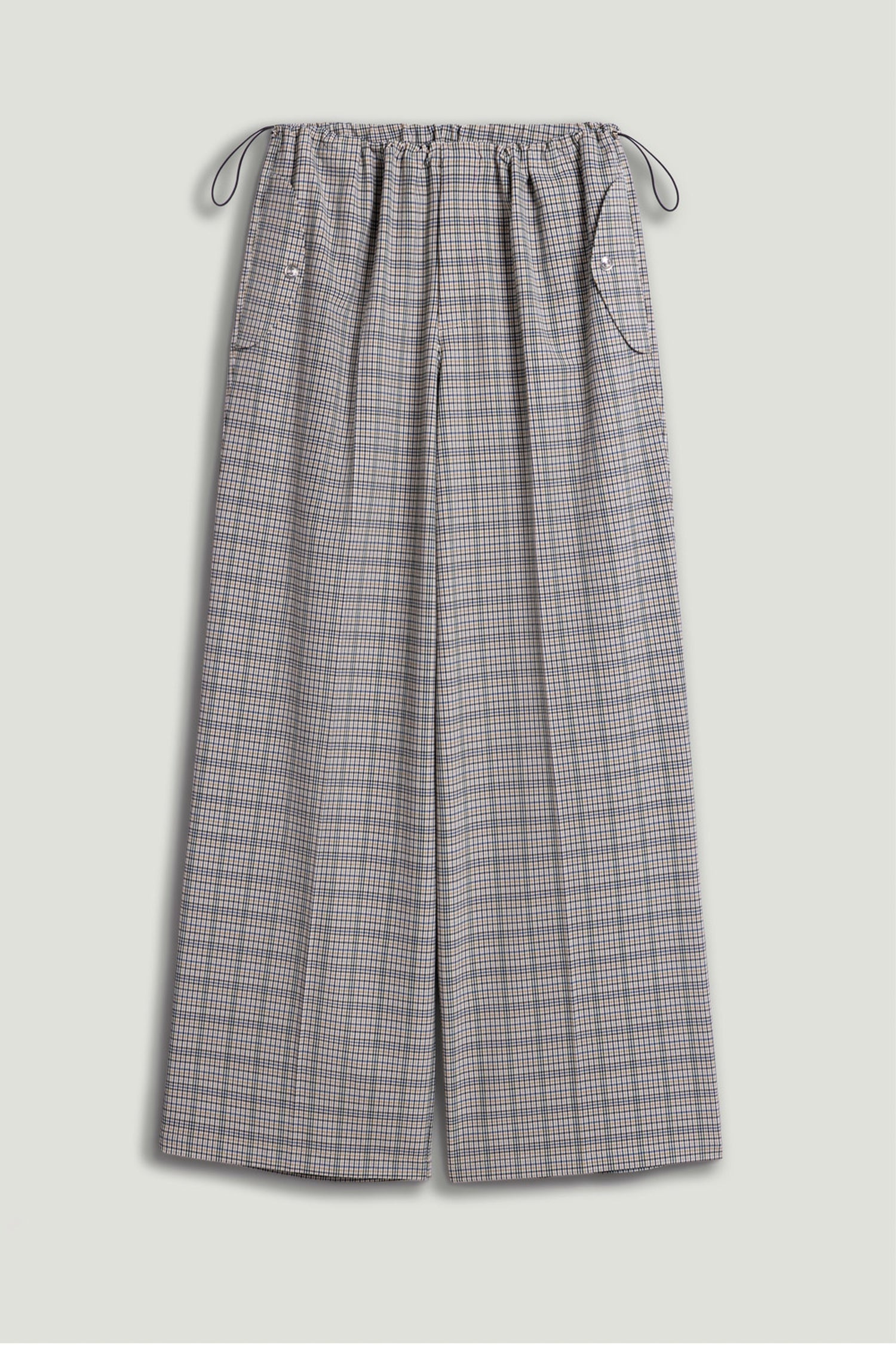 Plaid Wide-Leg Drawstring Pants
