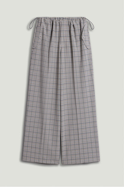 Plaid Wide-Leg Drawstring Pants