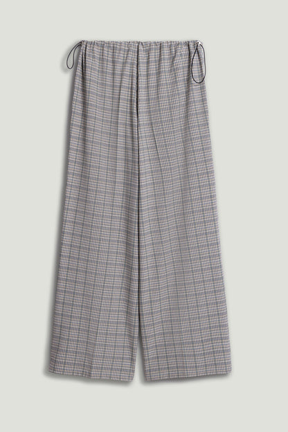 Plaid Wide-Leg Drawstring Pants