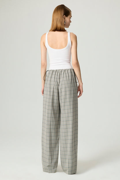 Plaid Wide-Leg Drawstring Pants