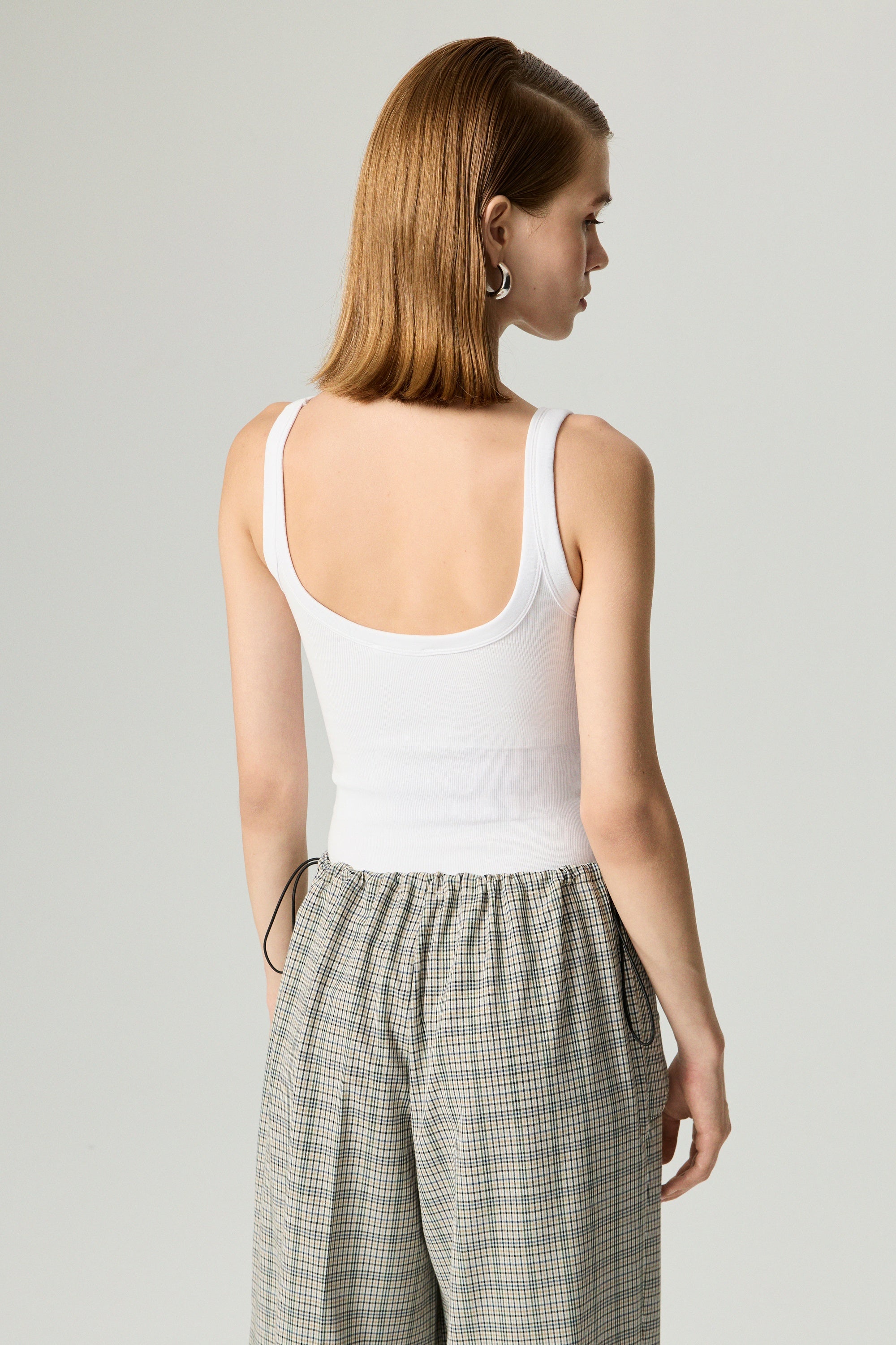 Plaid Wide-Leg Drawstring Pants