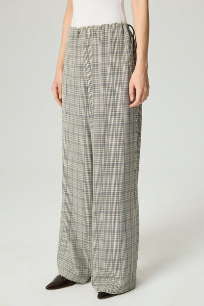 Plaid Wide-Leg Drawstring Pants