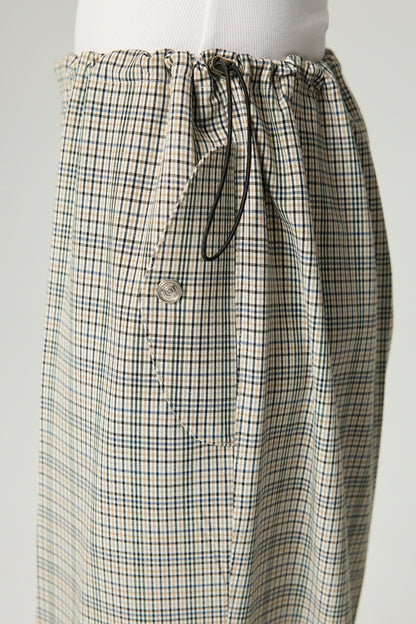 Plaid Wide-Leg Drawstring Pants