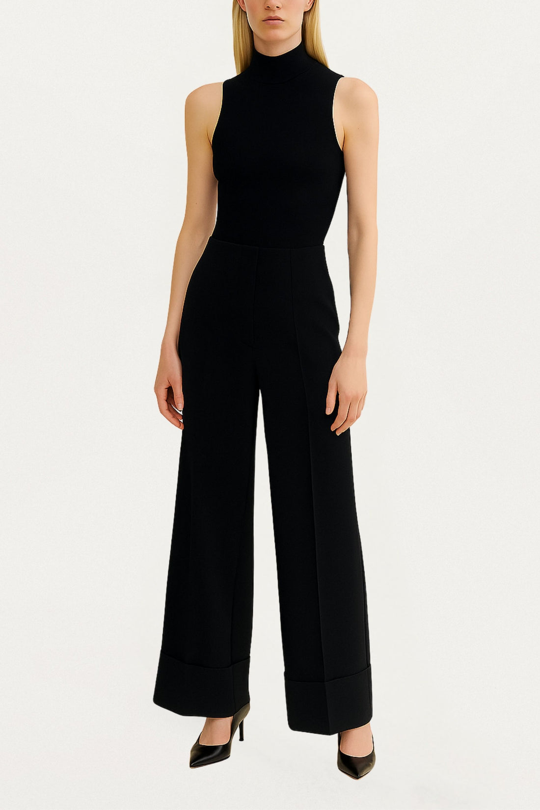 Cuffed Wide-Leg Trousers