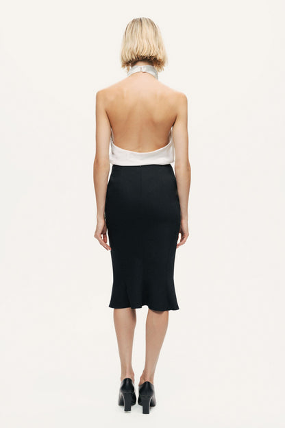 Flounced Hem Fishtail Midi Skirt