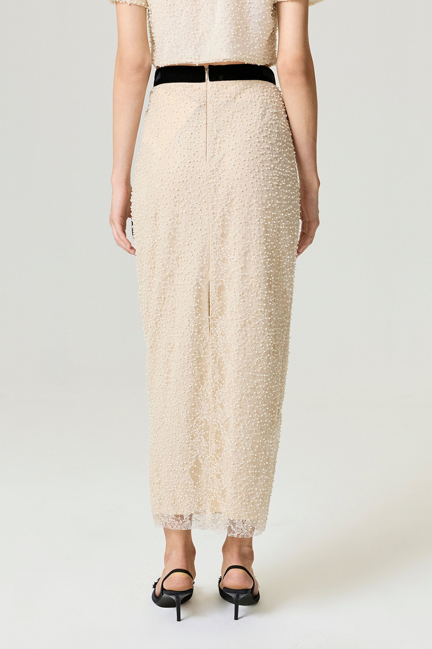 Pearl Embellished Pencil Skirt