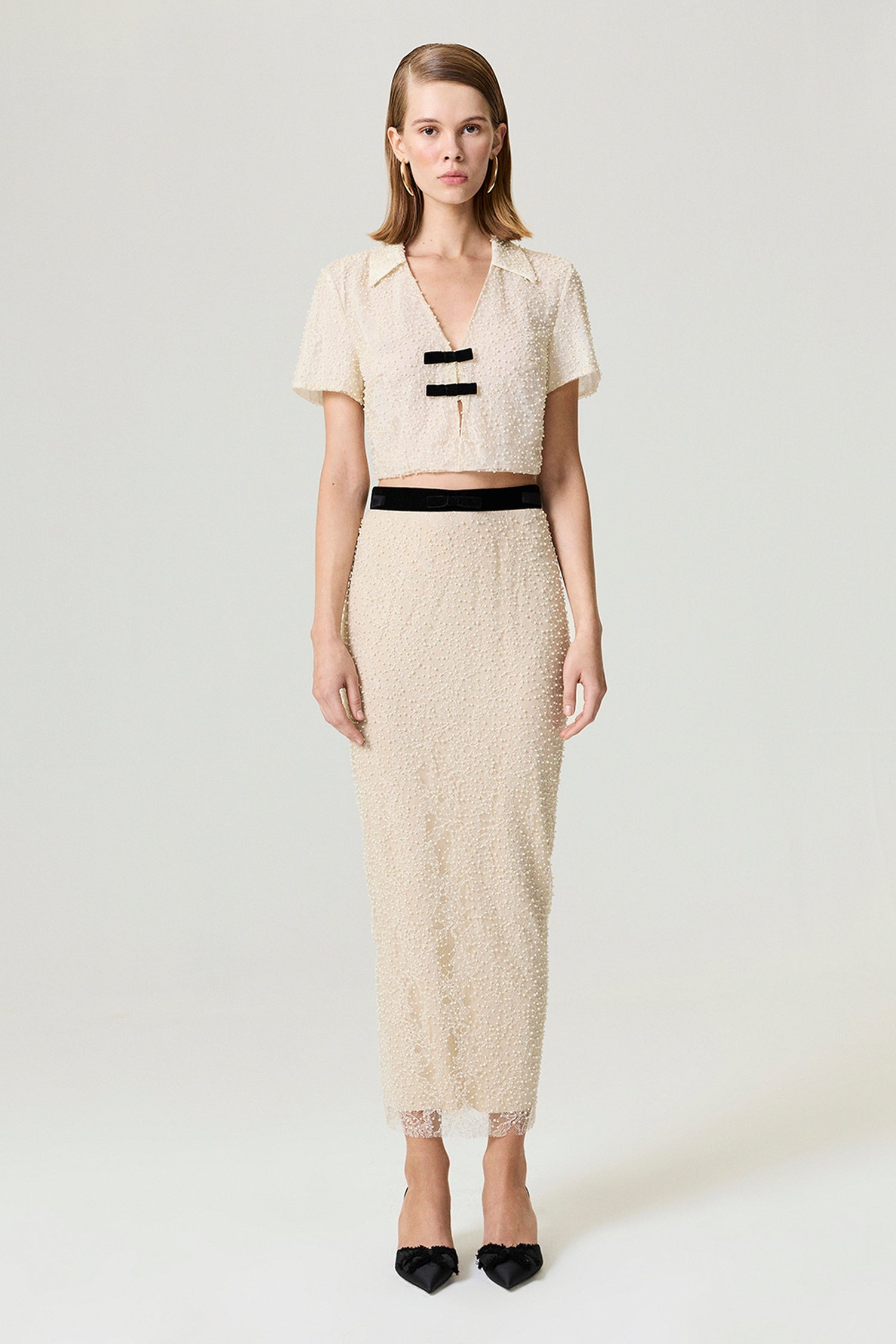 Pearl Embellished Pencil Skirt