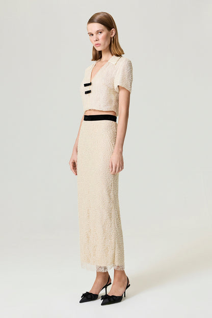 Pearl Embellished Pencil Skirt