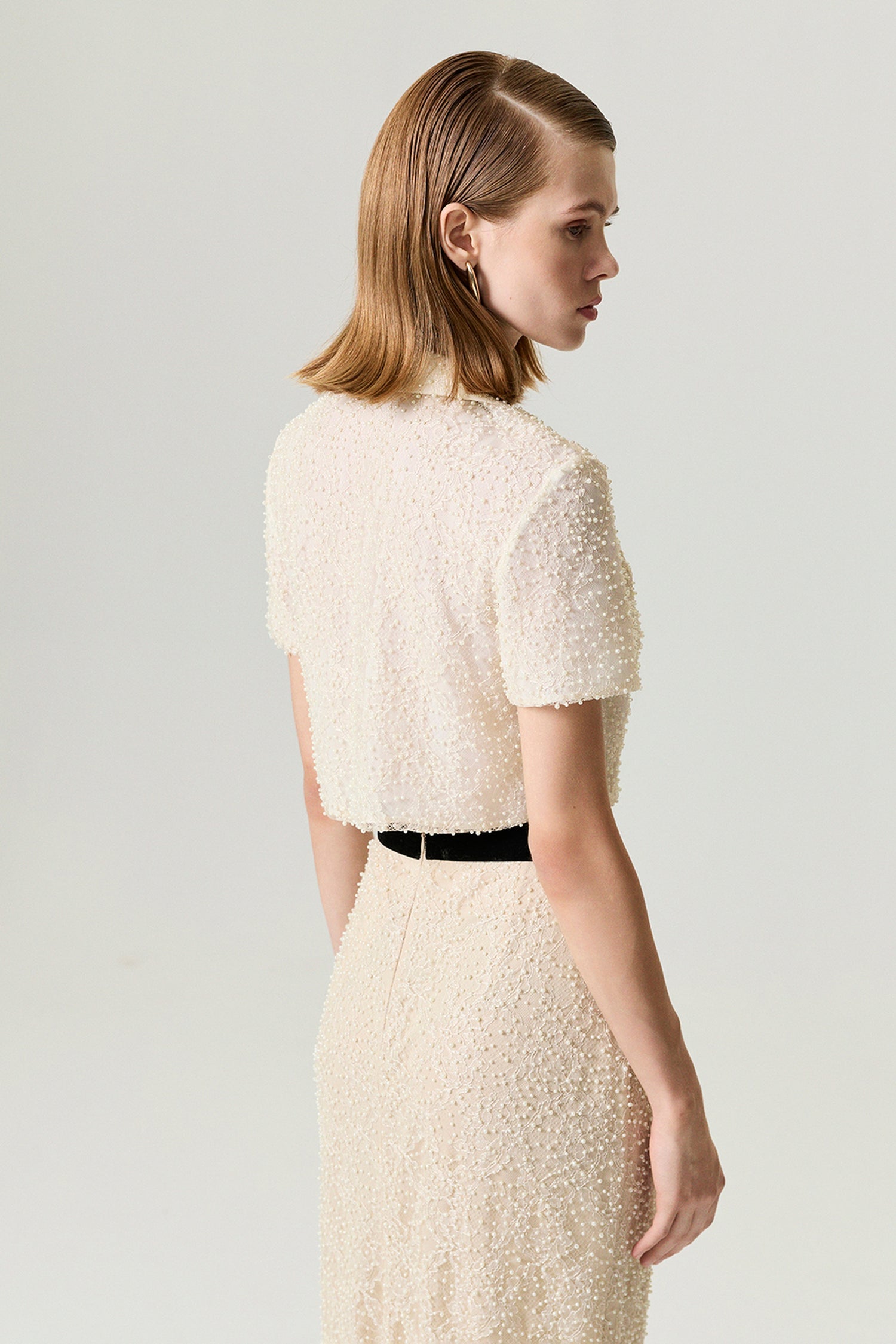 Pearl Embellished Pencil Skirt