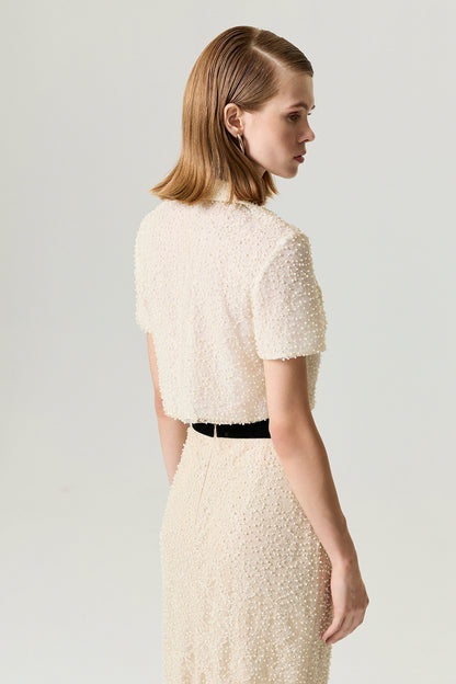 Pearl Embellished Pencil Skirt