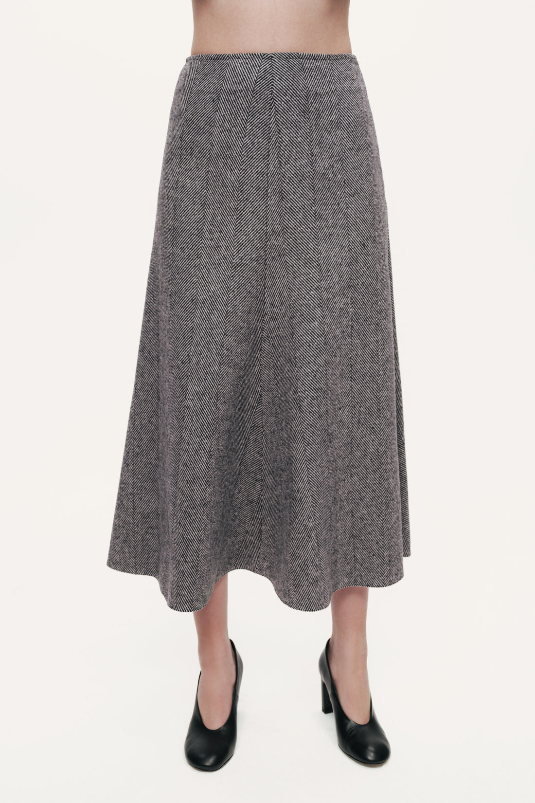 Herringbone Pattern Flared Midi Skirt