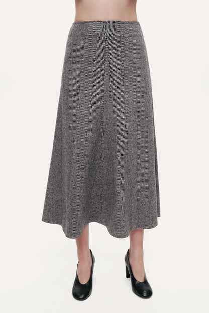 Herringbone Pattern Flared Midi Skirt