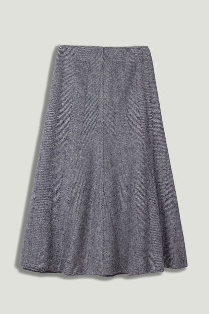Herringbone Pattern Flared Midi Skirt