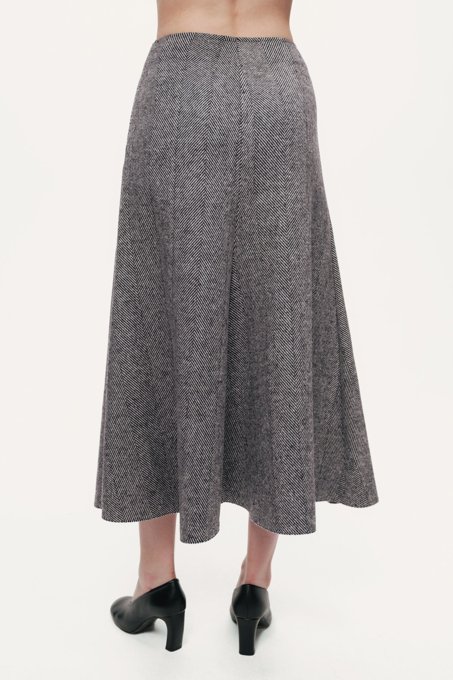 Herringbone Pattern Flared Midi Skirt
