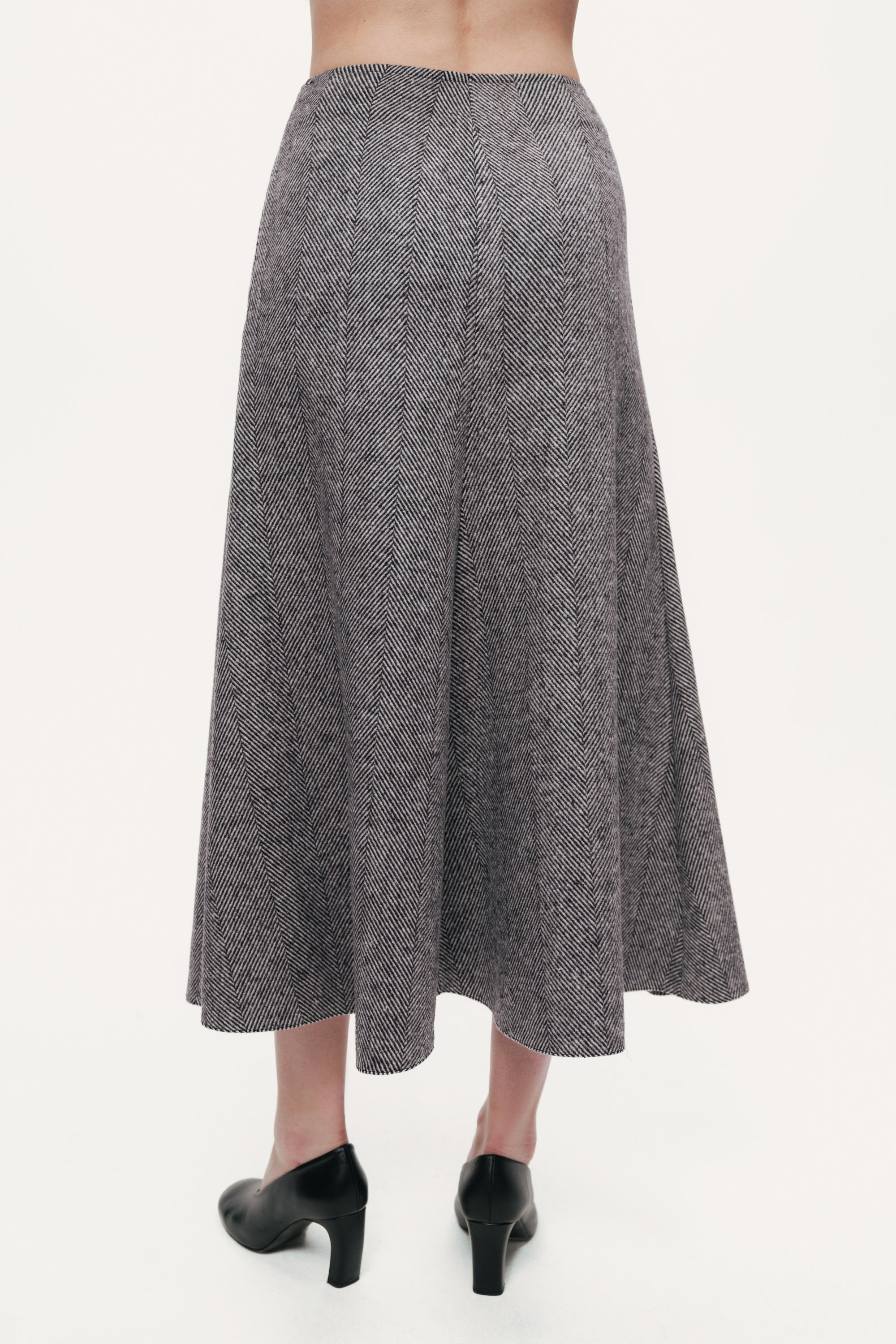 Herringbone Pattern Flared Midi Skirt