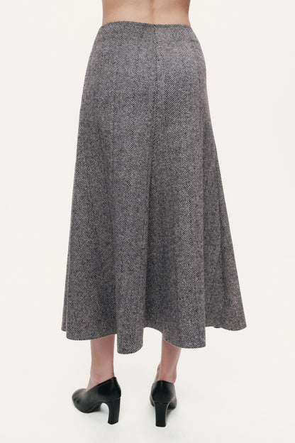 Herringbone Pattern Flared Midi Skirt
