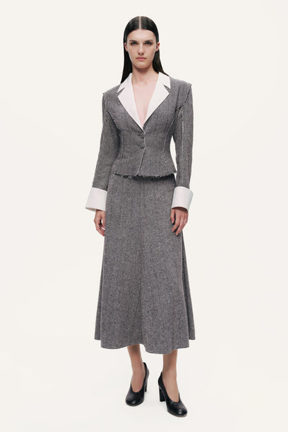 Herringbone Pattern Flared Midi Skirt