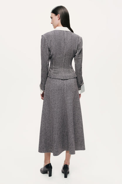 Herringbone Pattern Flared Midi Skirt