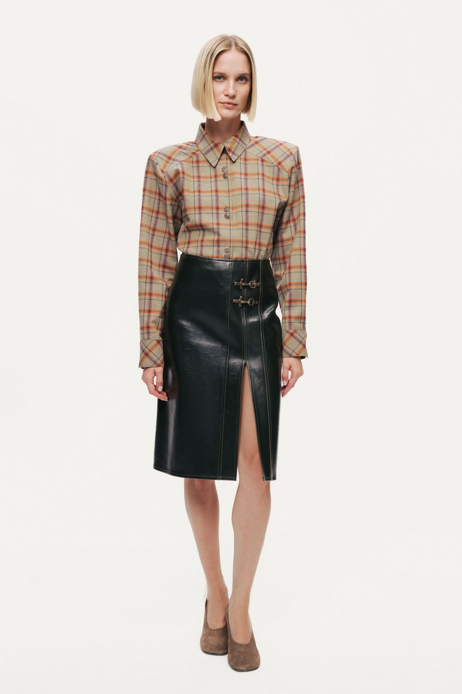 Buckle Detail Front-Slit Skirt