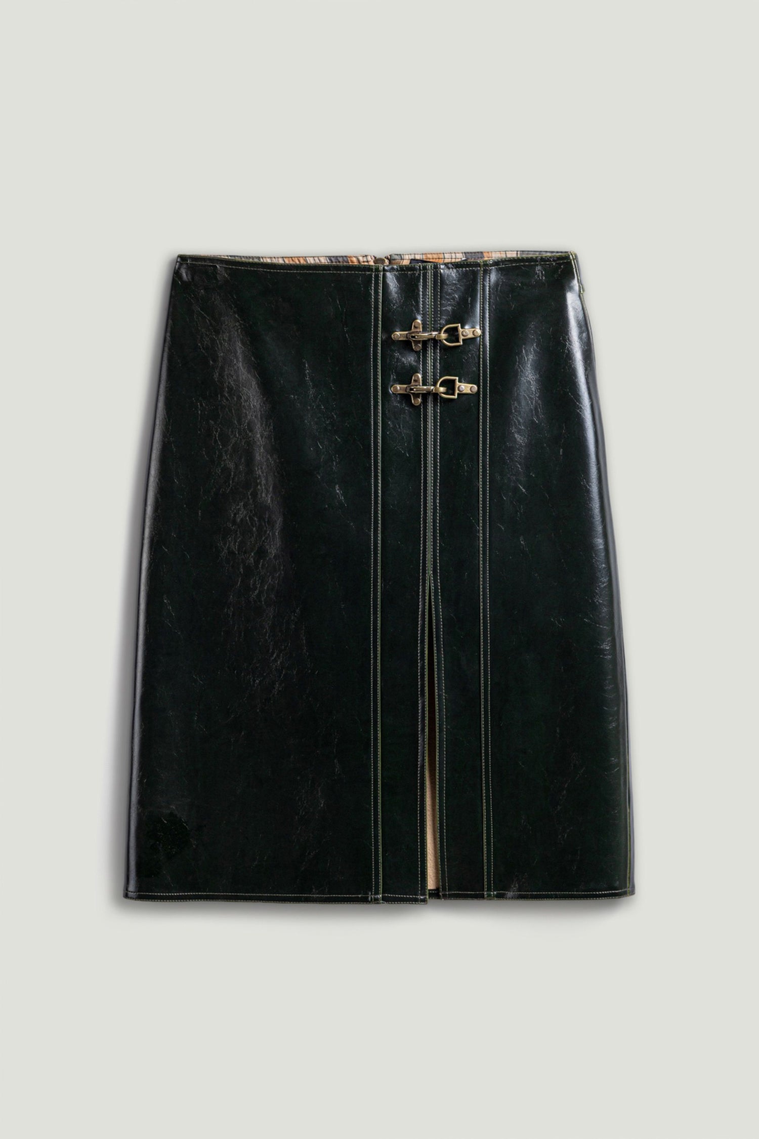 Buckle Detail Front-Slit Skirt