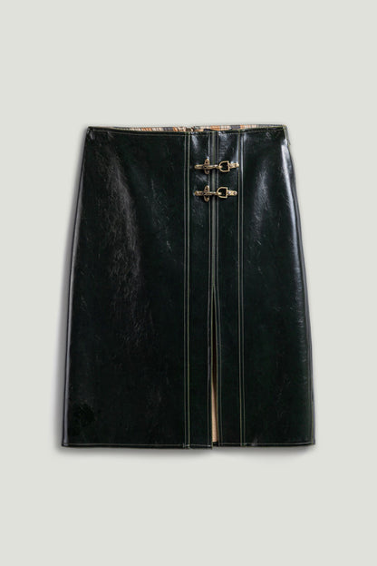 Buckle Detail Front-Slit Skirt