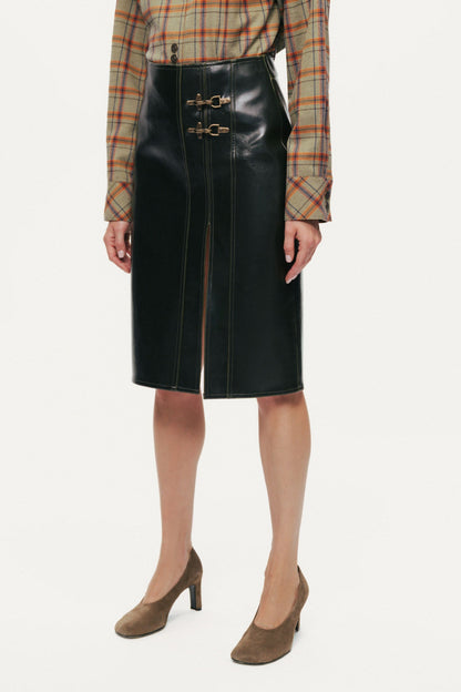 Buckle Detail Front-Slit Skirt