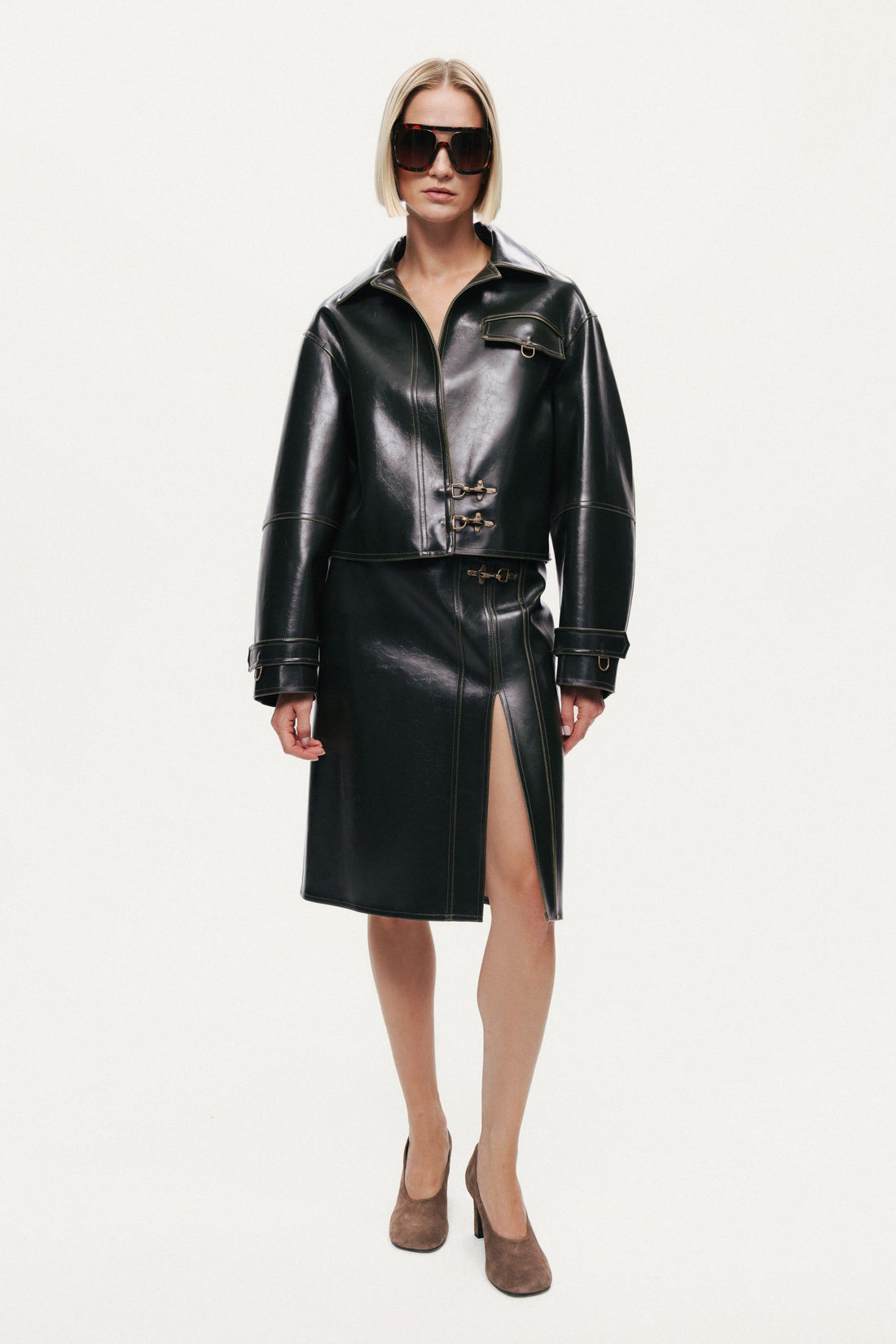 Buckle Detail Front-Slit Skirt