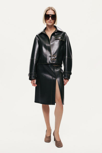 Buckle Detail Front-Slit Skirt