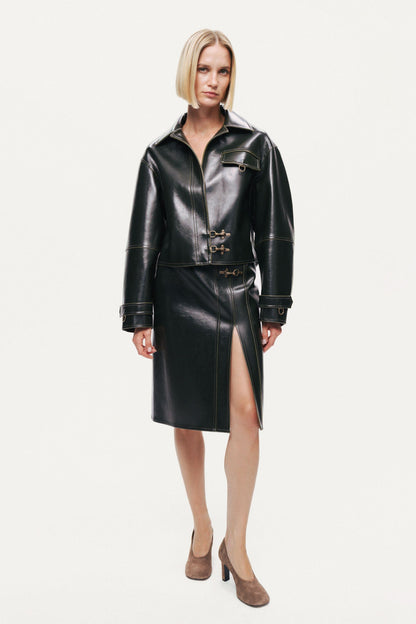 Buckle Detail Front-Slit Skirt