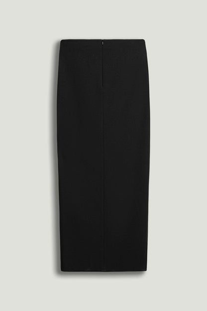 Ring-Buckle Asymmetric Wrap Maxi Skirt