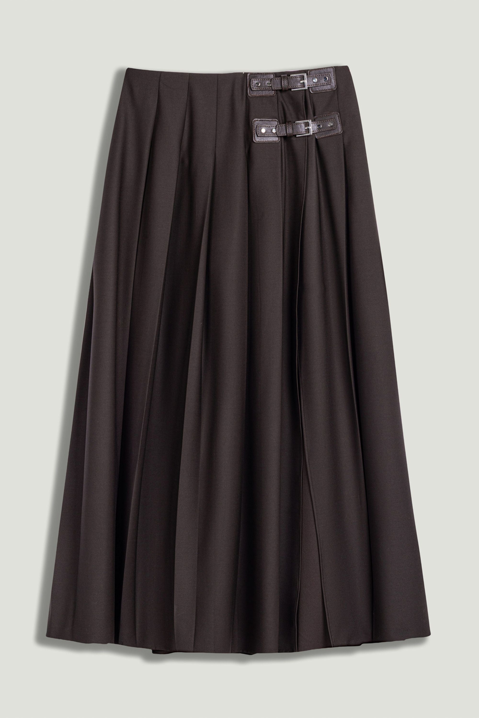 Belted Pleated Maxi Skirt