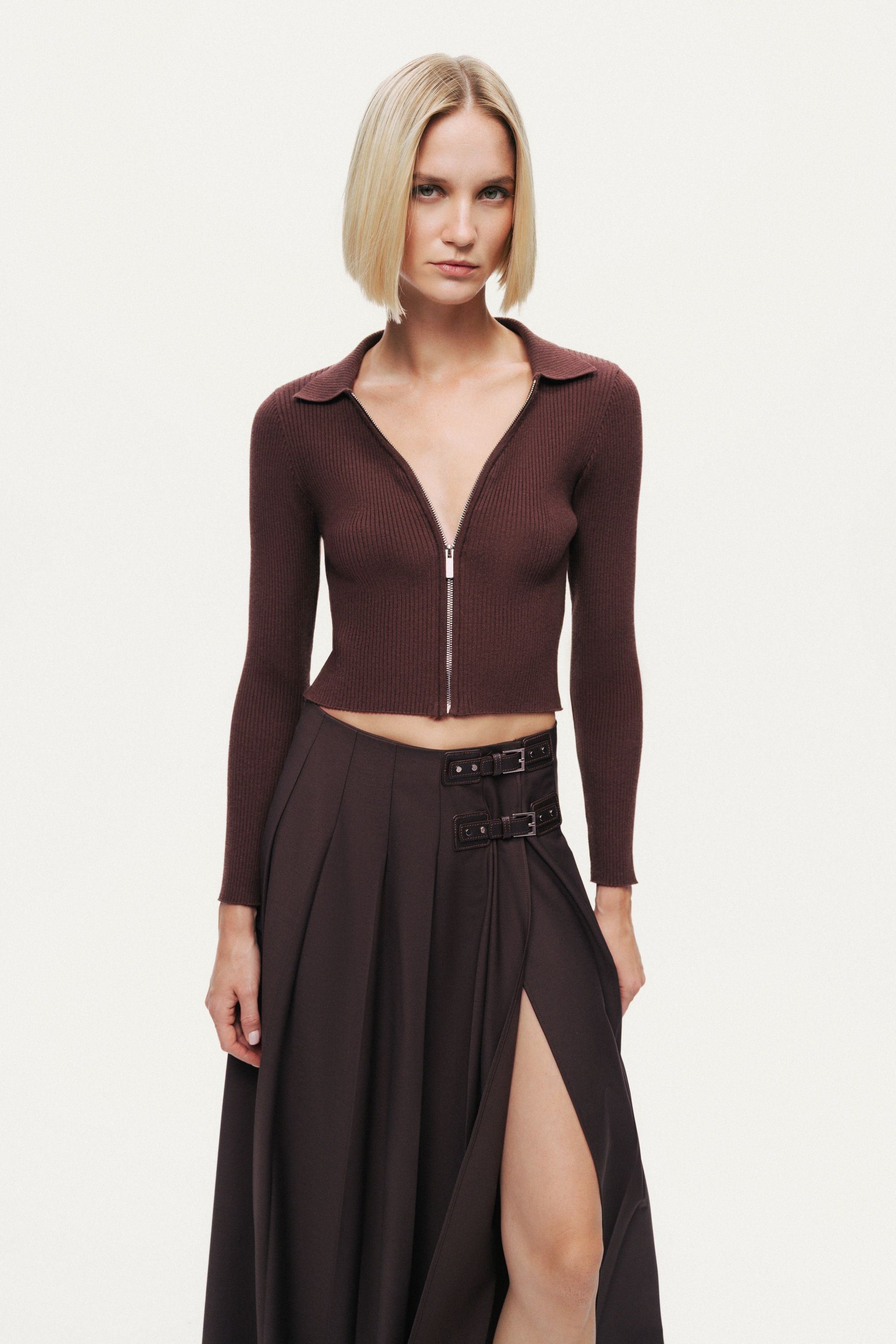 Belted Pleated Maxi Skirt