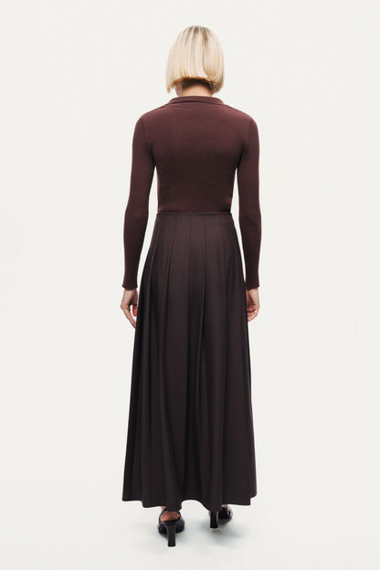 Belted Pleated Maxi Skirt